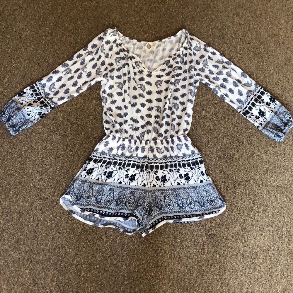 Anthropologie Blue & White Printed Romper